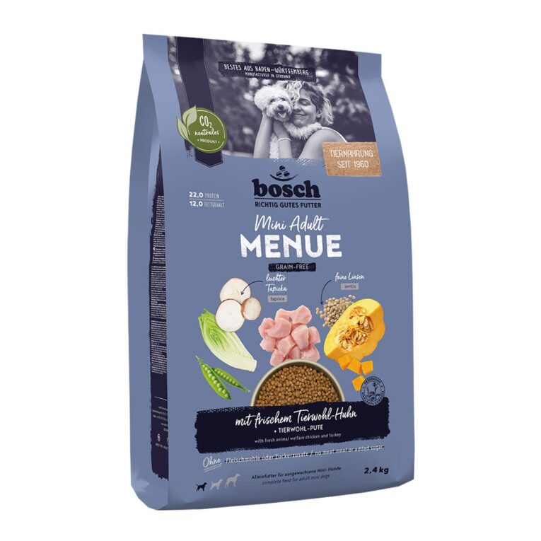 Vielfältiges und vollwertiges Alleinfutter mit 50% frischem Tierwohl-Huhn als leicht bekömmliche Proteinquelle für ausgewachsene Mini Adult-Hunde ab dem 12. Lebensmonat.