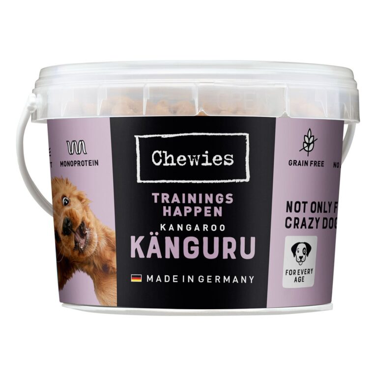 Leckerer Hundesnack von Chewies ohne Zucker. Mit aromatischem Känguru für anspruchsvolle Hunde. Der Snack ist für Hunde aller Lebensphasen geeignet.