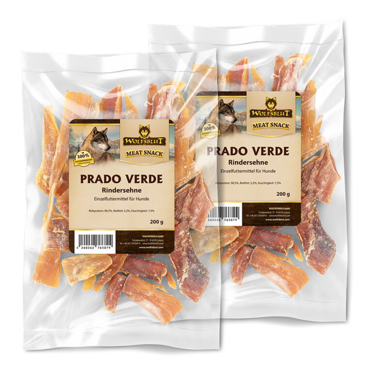 Wolfsblut Kauartikel - Prado Verde Rindersehne Perfekt für kleine bis mittelgroße Hunde ist dieser besonders harte und magere Kausnack von Wolfsblut. Für große Hunde sind sie bestens als Snack geeignet. Zum Fressen müssen die Rindersehnen weichgekaut werden