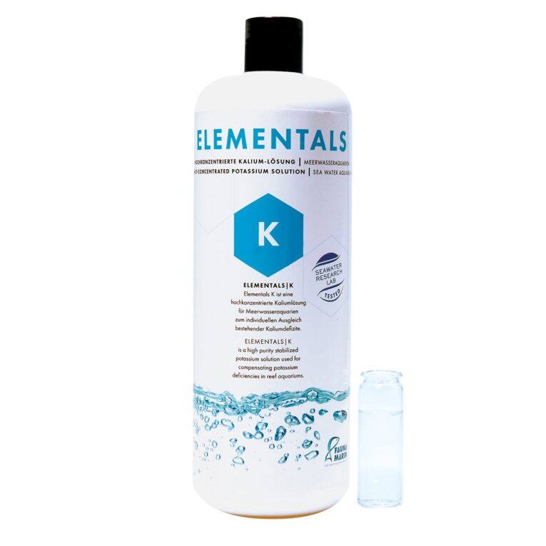 Fauna Marin ELEMENTALS K ist eine hochkonzentrierte Kaliumlösung für Meerwasseraquarien zum individuellen Ausgleich bestehender Kaliumdefizite.