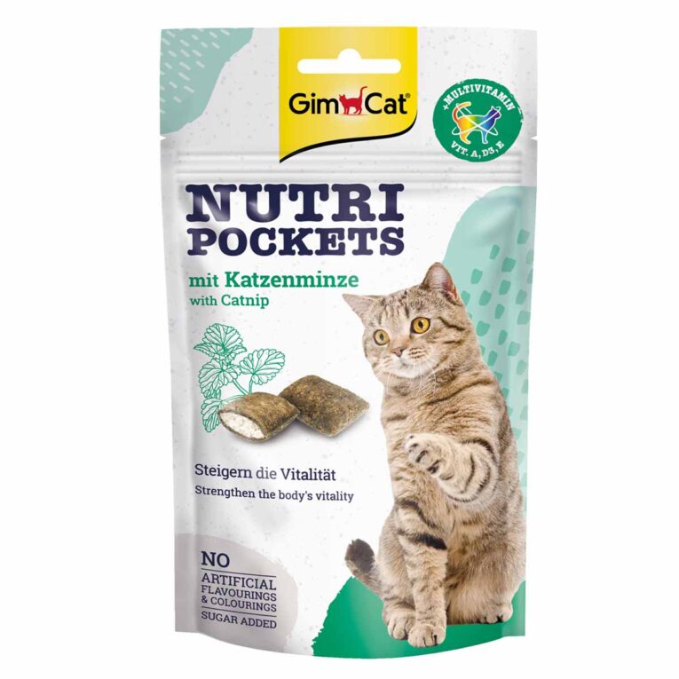 GimCat Nutri Pockets sind knusprige Kissen mit einer leckeren Füllung.