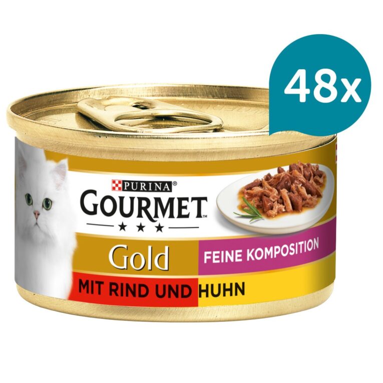 Doppelter Genuss: Katzen-Nassfutter mit saftigen Stückchen in Sauce. Die Katzennahrung eignet sich als Alleinfuttermittel für ausgewachsene Katzen.