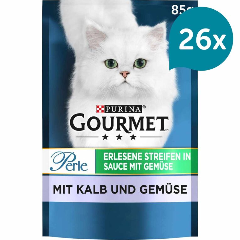 Katzen-Nassfutter mit erlesenen Fleisch-Streifen in einer delikaten Sauce mit Gemüse. Die Katzennahrung eignet sich als Alleinfuttermittel für ausgewachsene Katzen.