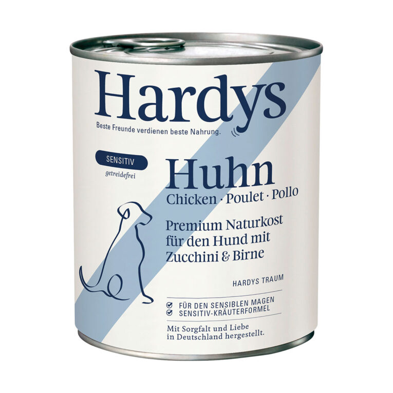Getreidefrei und ausgewogen ernähren Sie Ihren Hund mit Hardys Sensitiv Huhn mit Zucchini & Birne. Die bewusste Mischung aus hochwertigem Fleisch mit Gemüse und Obst ist besonders für den sensiblen Hundemagen sehr gut verträglich und versorgt den Hund rundum mit allen wichtigen Mineralstoffen und Spurenelementen.