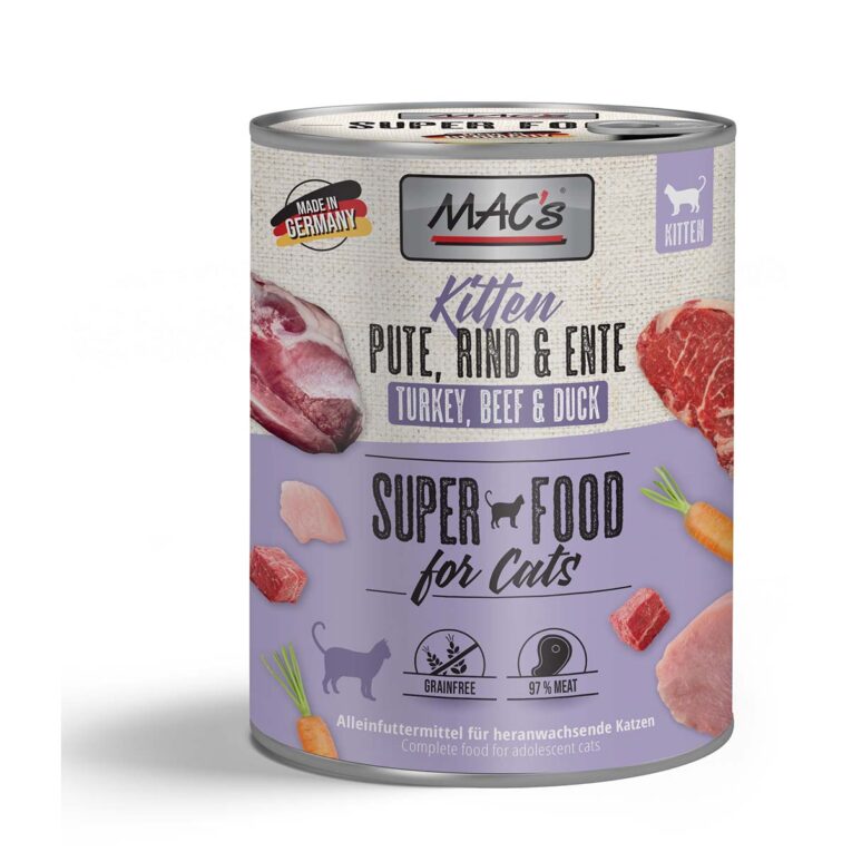 Das MAC's Cat Nassfutter Kitten ist ein getreidefreies & proteinreiches Hauptfutter. Für ein gesundes Wachstum & eine naturnahe Ernährung.