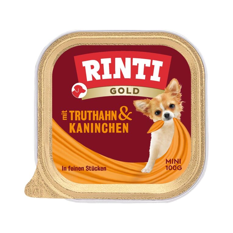 Das Rinti Hundefutter Gold Mini Truthahn & Kaninchen Nassfutter ist geeignet für kleine Hunderassen bis 8 kg. Mit viel Fleisch & Innereien (65 %).