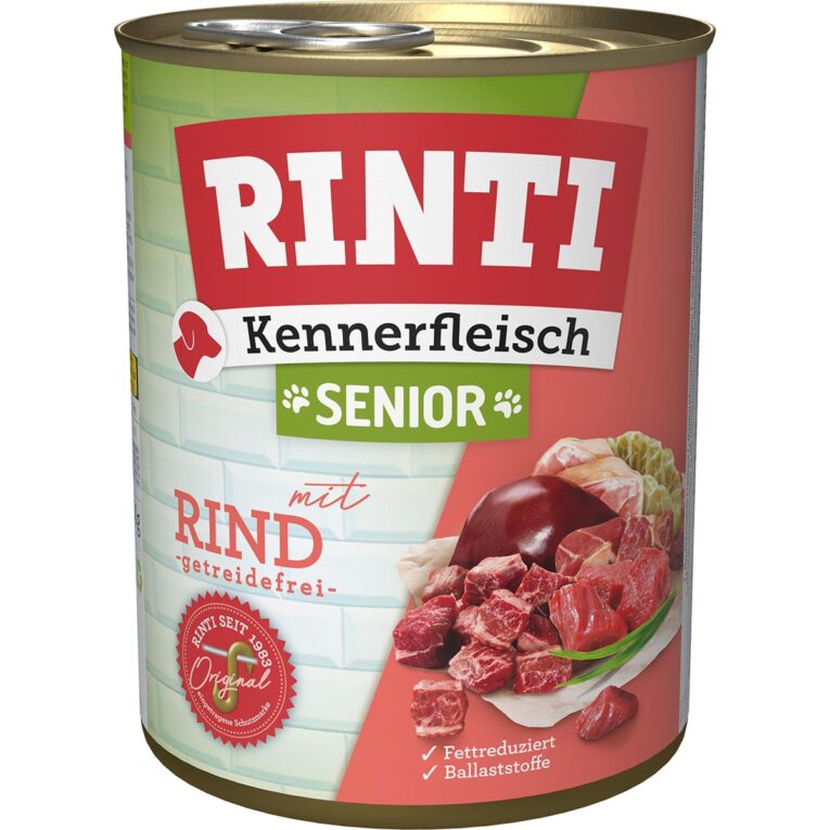 Köstliches Hunde-Nassfutter von Rinti mit Vitaminen. Mit vitaminreichen Innereien für anspruchsvolle Hunde. Das Futter ist speziell auf die Bedürfnisse von Senior-Hunden angepasst.