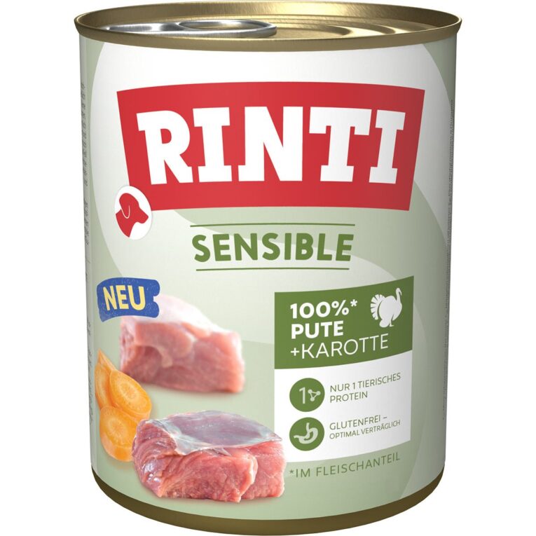 Rinti Sensible Pute mit Karotte für Hunde mit Verträglichkeitsproblemen: Rinti Sensible bietet eine ausgewogene Mahlzeit aus Pute und Karotte. Ideal bei Futtermittelallergien.