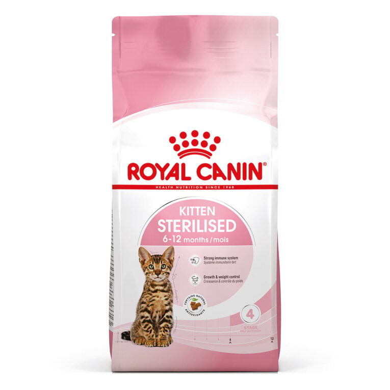 Schmackhaftes Katzen-Trockenfutter für kastrierte Katzen in der Wachstumsphase bis zum 12. Monat. Rezeptur mit angepassten Fettgehalt.