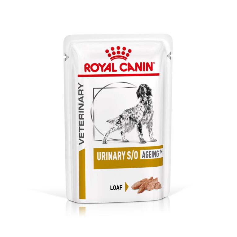 ROYAL CANIN® URINARY S/O AGEING 7+ Mousse ist ein Diät-Alleinfuttermittel für Hunde zur Auflösung von Struvitsteinen und zur Verringerung von Struvitsteinrezidiven. Harnuntersättigende oder metastabilisierende Eigenschaften in Bezug auf Struvit und/oder harnsäuernde Eigenschaften.