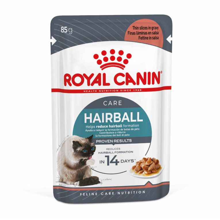 Royal Canin Hairball Care Jelly hilft deiner Katze verschluckte Haare auszuscheiden und reduziert die Haarballenbildung.