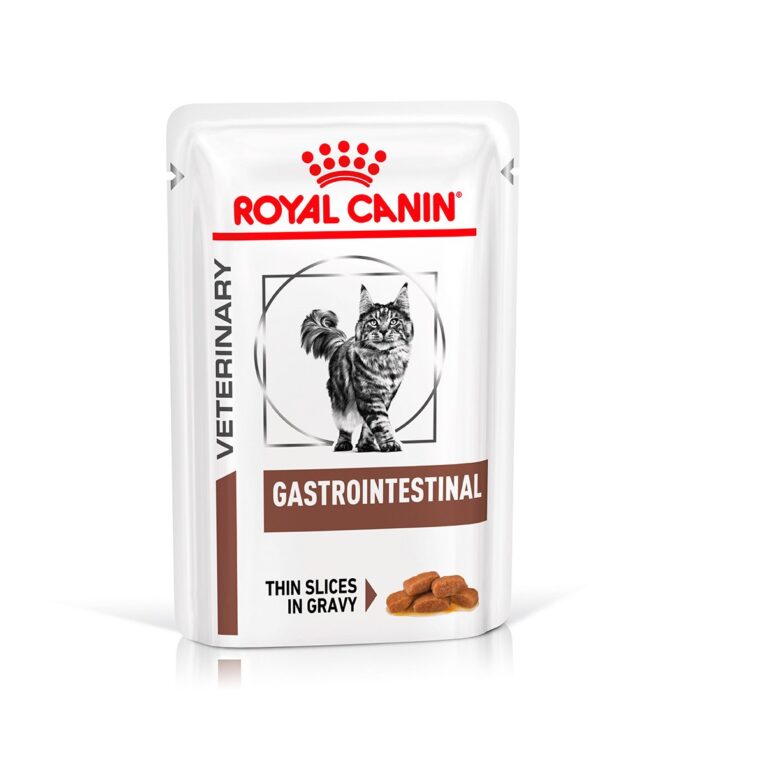 ROYAL CANIN® GASTROINTESTINAL feine Stückchen in Soße ist ein Diät-Alleinfuttermittel für Katzen zur Linderung akuter Resorptionsstörungen des Darms. Leichtverdauliches Futtermittel mit erhöhtem Natrium- und Kaliumgehalt.