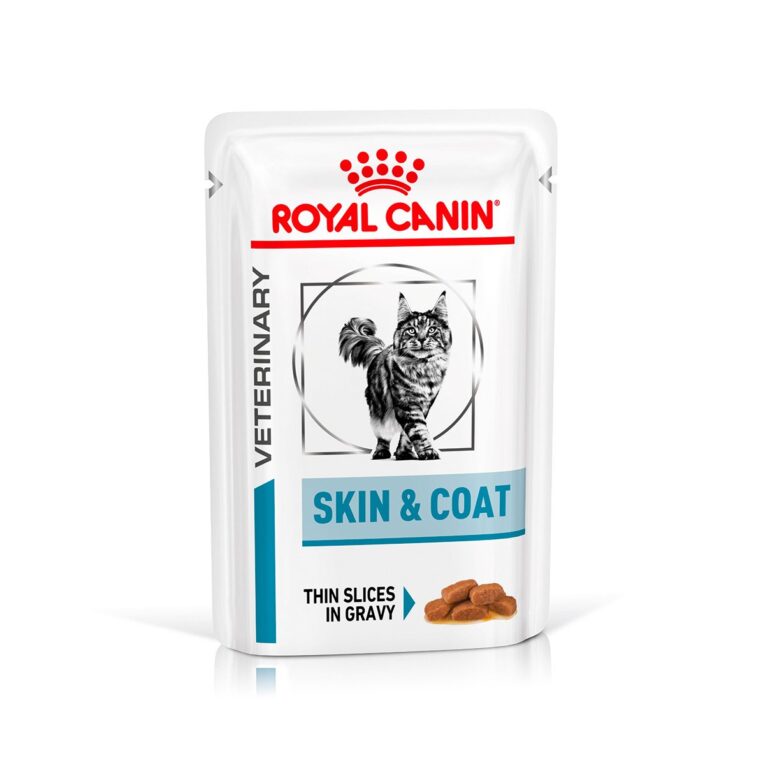 ROYAL CANIN SKIN & COAT feine Stückchen in Soße ist ein Diät-Alleinfuttermittel für Katzen zur Unterstützung der Hautfunktion bei Dermatose und übermäßigem Haarausfall. Hoher Gehalt an Linolsäure (LA) und der Summe aus Eicosapentaensäure (EPA) und Docosahexaensäure (DHA).
