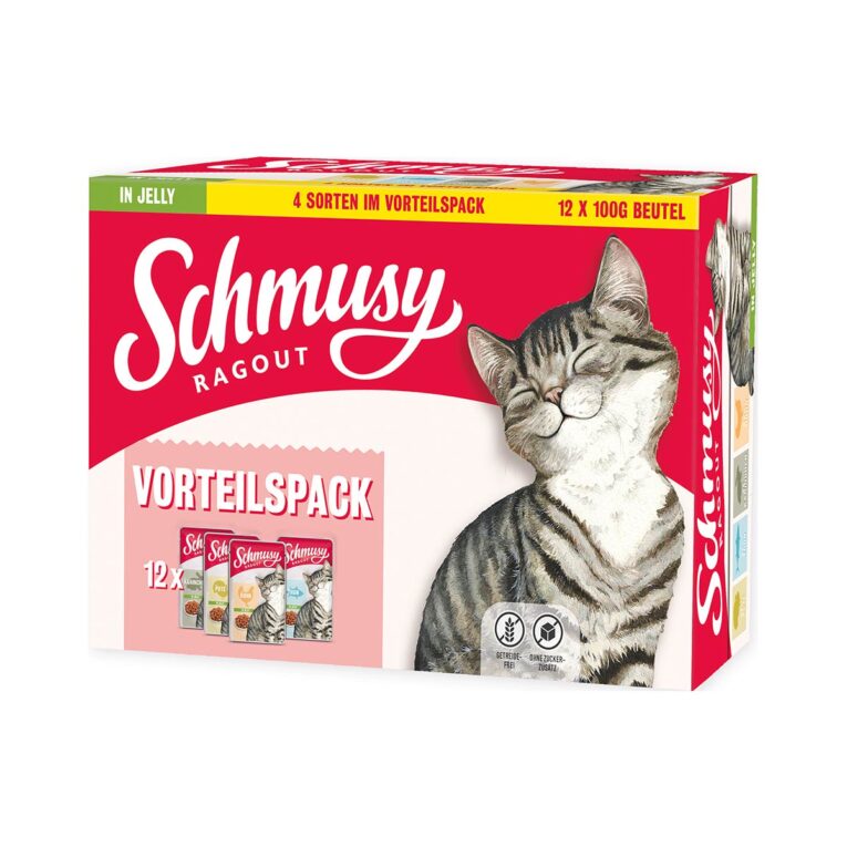 Katzen-Nassfutter von Schmusy ohne Getreidezusatz. Mit drei verschiedenen Sorten für kleine Feinschmecker. Das Futter ist speziell auf die Bedürfnisse von erwachsenen Katzen angepasst.