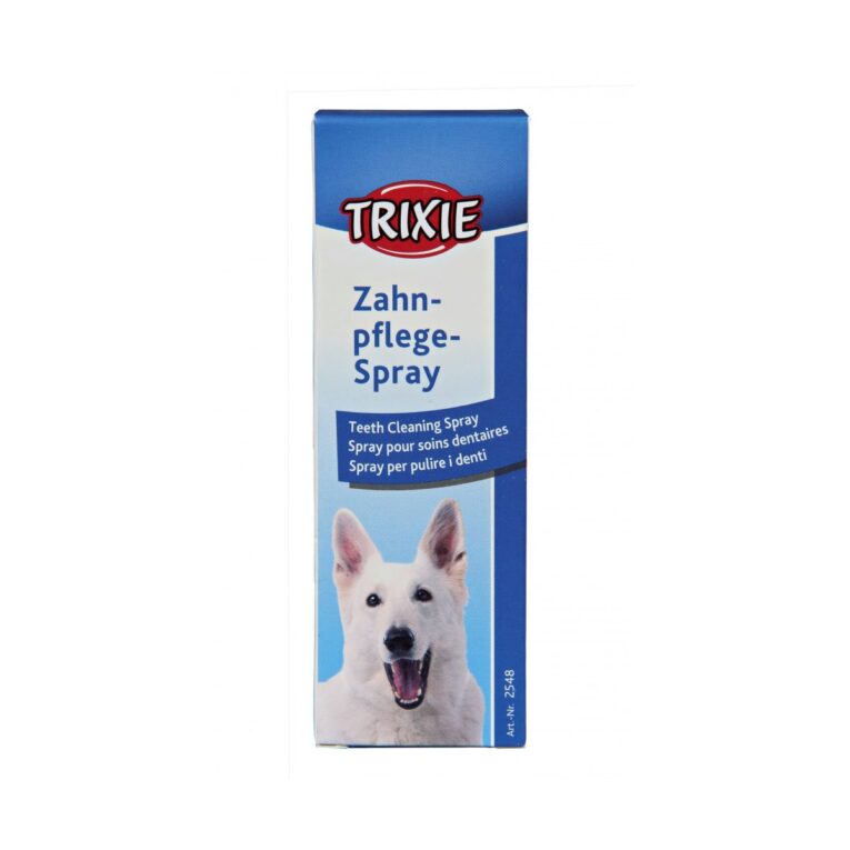 Das Zahnpflege-Spray für Hunde von Trixie sorgt für frischem Atem. Es reinigt und pflegt die Zähne der Vierbeiner. Ohne Treibgas.