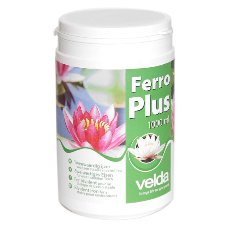 Velda Ferro Plus von Velda enthält zweiwertiges Eisen (Fe2). Für einen stabilen Teich. Verpackung reicht aus um 6000 Liter Wasser 6 Wochen lang zu behandeln.