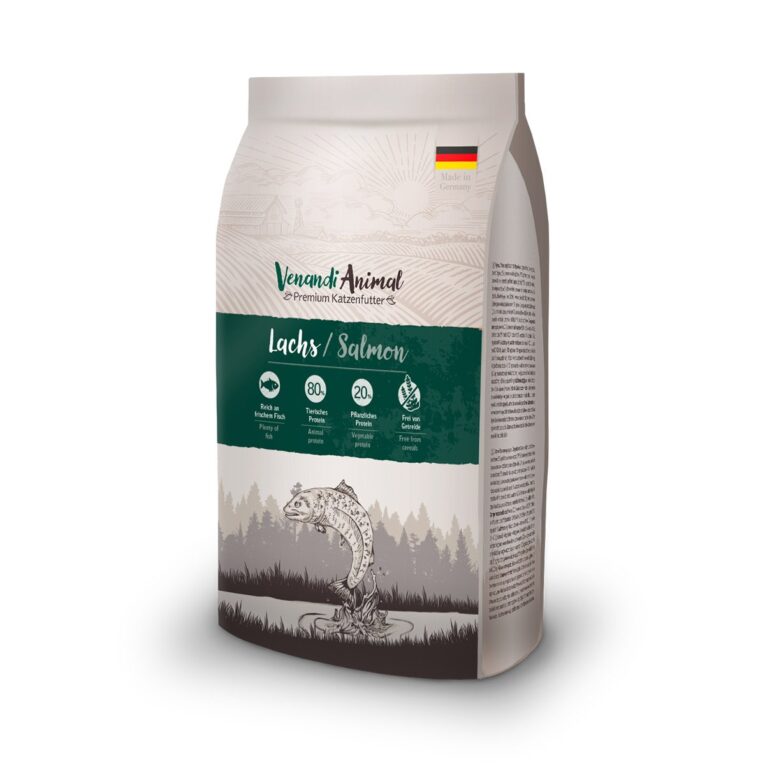 Venandi Trockenfutter Lachs garantiert durch die nativen und exquisiten Zutaten einen unvergleichlichen Geschmack sowie die Versorgung Ihrer Katze mit allen wichtigen Nährstoffen.