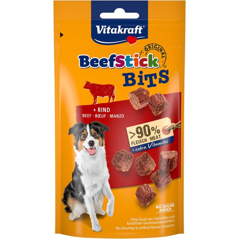 Proteinreicher Snack von Vitakraft ohne Konservierungsmittel. Leckeres Rind macht deinem Hund Appetit. Der Snack ist für Hunde aller Lebensphasen zu empfehlen.