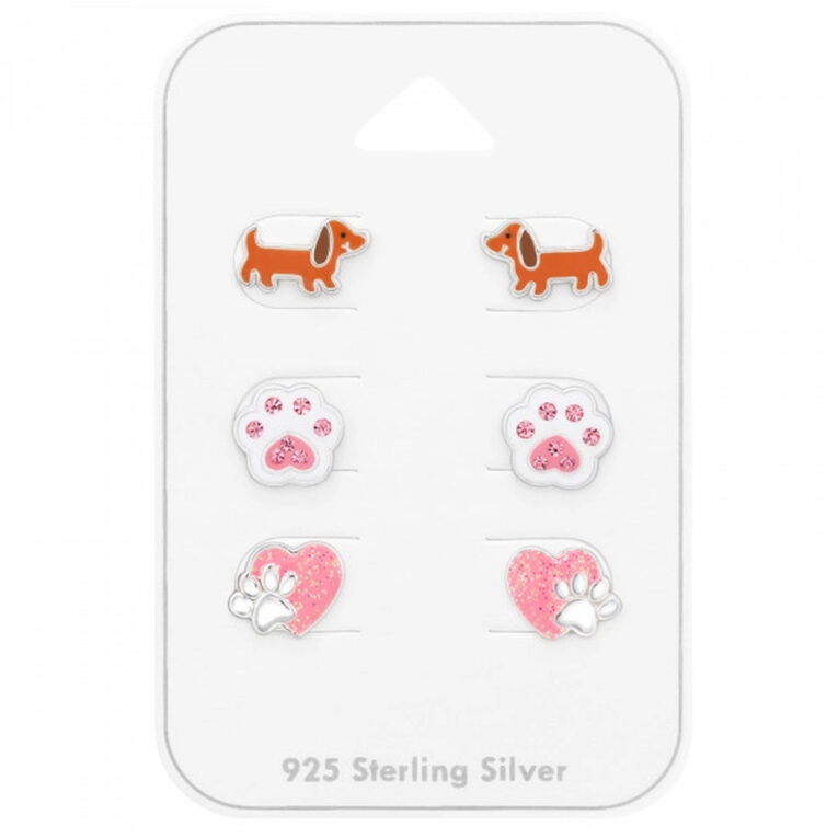3er Set Dackel und Pfoten Ohrstecker aus 925 Silber IN UNSEREM Hundeshop günstig kaufen