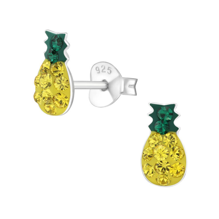 Ananas Kinder Ohrringe mit Kristallen 925 Silber IN UNSEREM Hundeshop günstig kaufen