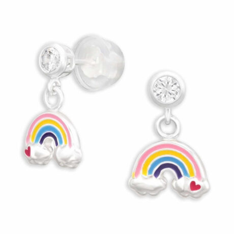 Bezaubernde Kinderohrringe mit H?ngendem Regenbogen und Cubic Zirkonia in 925 Sterling Silber