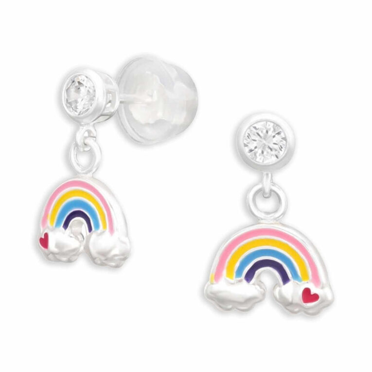 Bezaubernde Kinderohrringe mit H?ngendem Regenbogen und Cubic Zirkonia in 925 Sterling Silber IN UNSEREM Hundeshop günstig kaufen