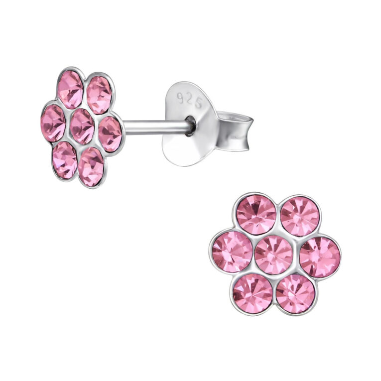 Blume Kinder Ohrringe mit Kristallen 925 Silber IN UNSEREM Hundeshop günstig kaufen