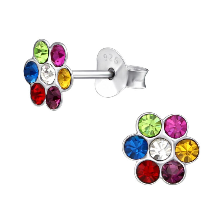 Blume Kinder Ohrringe mit Kristallen 925 Silber IN UNSEREM Hundeshop günstig kaufen