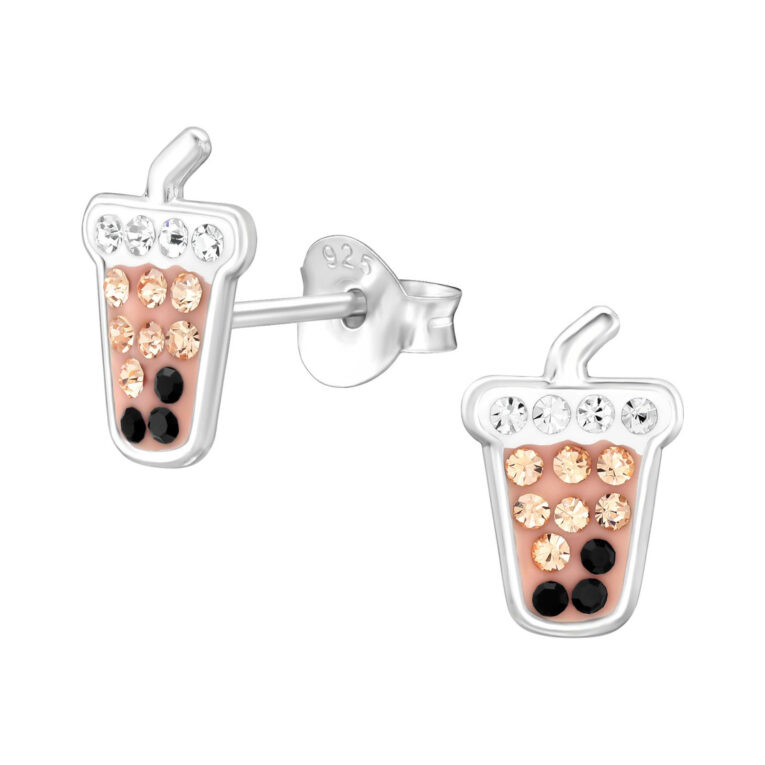 Bubble Tea Kinder Ohrringe mit Kristallen 925 Silber IN UNSEREM Hundeshop günstig kaufen
