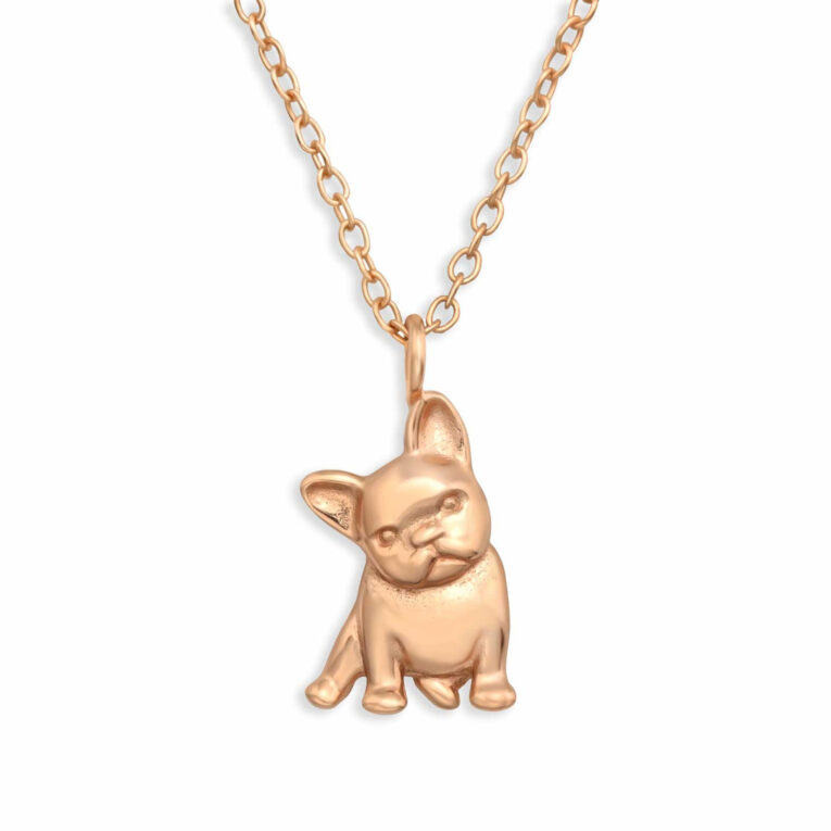 Bulldoggen Halskette aus 925 Silber Rosegold plattiert IN UNSEREM Hundeshop günstig kaufen