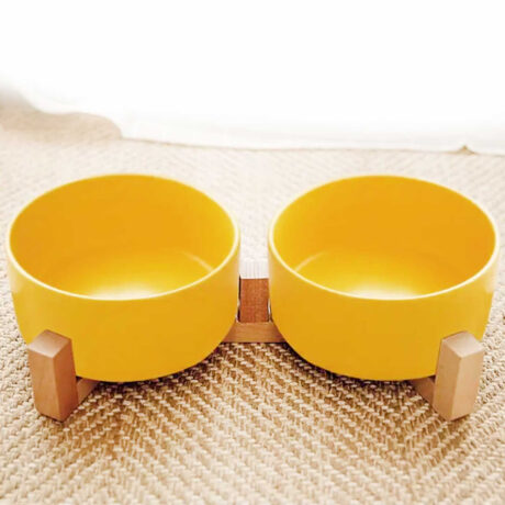 Doppel Hundenapf und Katzennapf aus Keramik gelb 2 x 850ml
