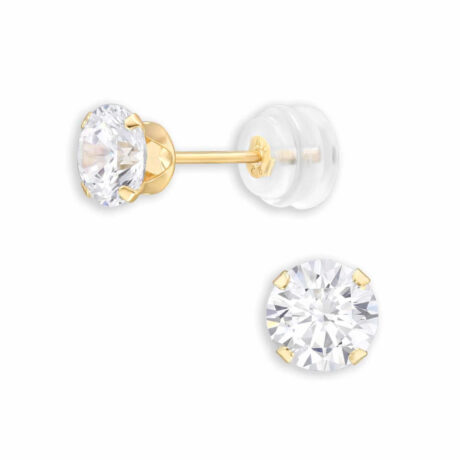 Elegante 14K Gold Ohrstecker mit Zirkonia | 5mm Runde Ohrstecker f?r Damen