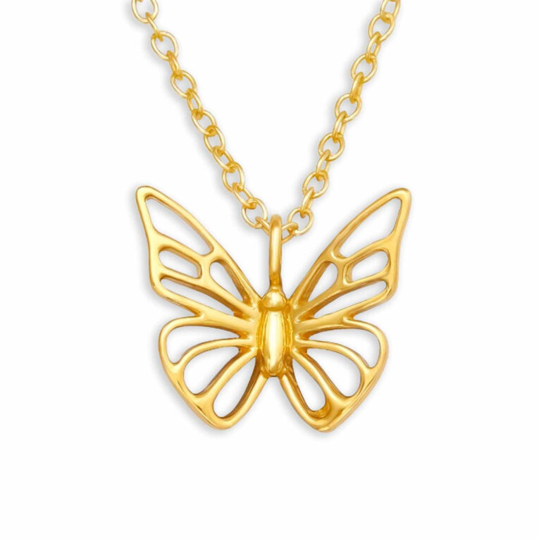 Elegante Schmetterlingskette in 925 Sterling Silber mit Gold-Plattierung IN UNSEREM Hundeshop günstig kaufen