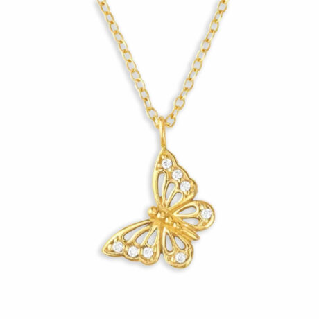 Elegante Schmetterlingskette in 925 Sterling Silber mit Zirkonia und goldplattierter Veredelung