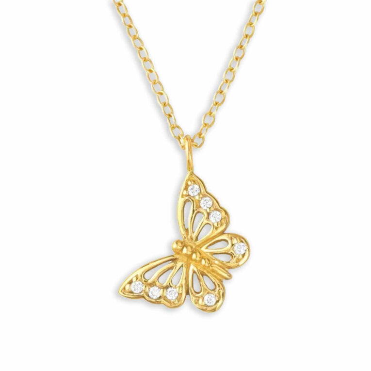 Elegante Schmetterlingskette in 925 Sterling Silber mit Zirkonia und goldplattierter Veredelung IN UNSEREM Hundeshop günstig kaufen