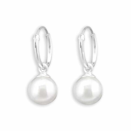 Elegante Silbercreolen mit synthetischer Perle | 925 Sterling Silber