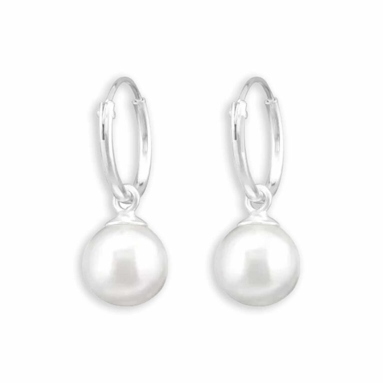 Elegante Silbercreolen mit synthetischer Perle | 925 Sterling Silber IN UNSEREM Hundeshop günstig kaufen