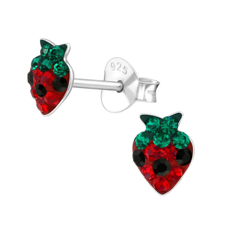 Erdbeere Kinder Ohrringe mit Kristallen 925 Silber IN UNSEREM Hundeshop günstig kaufen