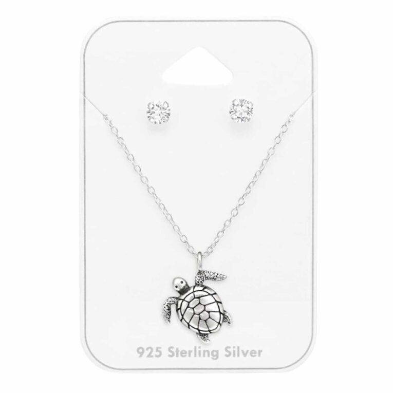 Exklusives Silber-Turtle-Set mit Zirkonia auf Karte | Eleganz trifft Natur IN UNSEREM Hundeshop günstig kaufen