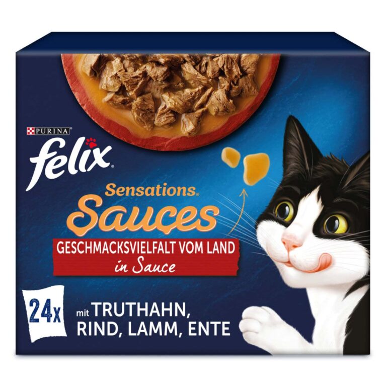 FELIX Katzenfutter nass für ausgewachsene Katzen: Der Mix enthält die Sorten Truthahn & Bacon