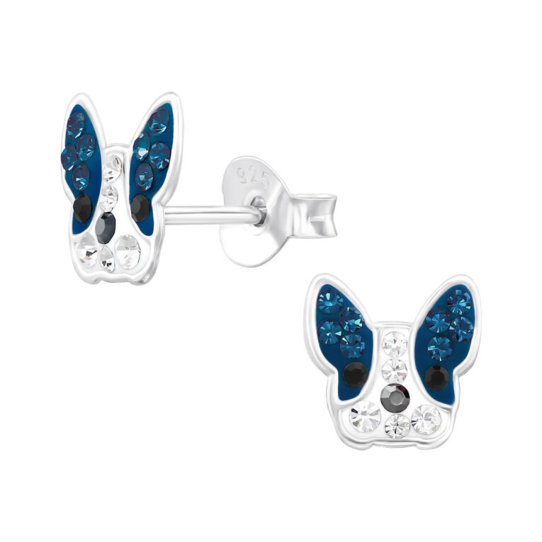 Franz?sische Bulldoggen Kinder Ohrringe mit Kristallen 925 Silber IN UNSEREM Hundeshop günstig kaufen