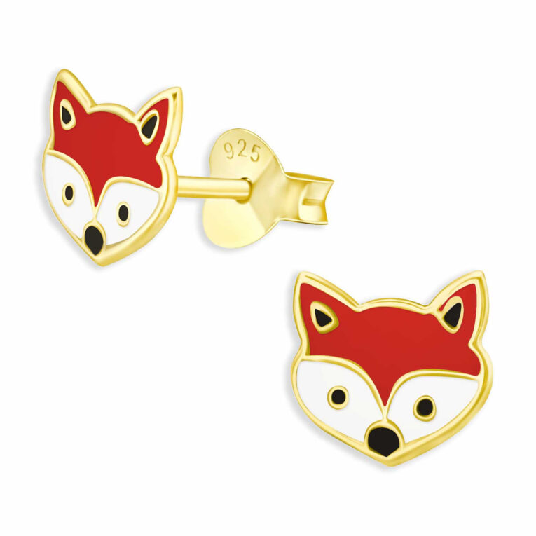 Fuchs Kopf Ohrringe aus 925 Silber Gold plattiert IN UNSEREM Hundeshop günstig kaufen