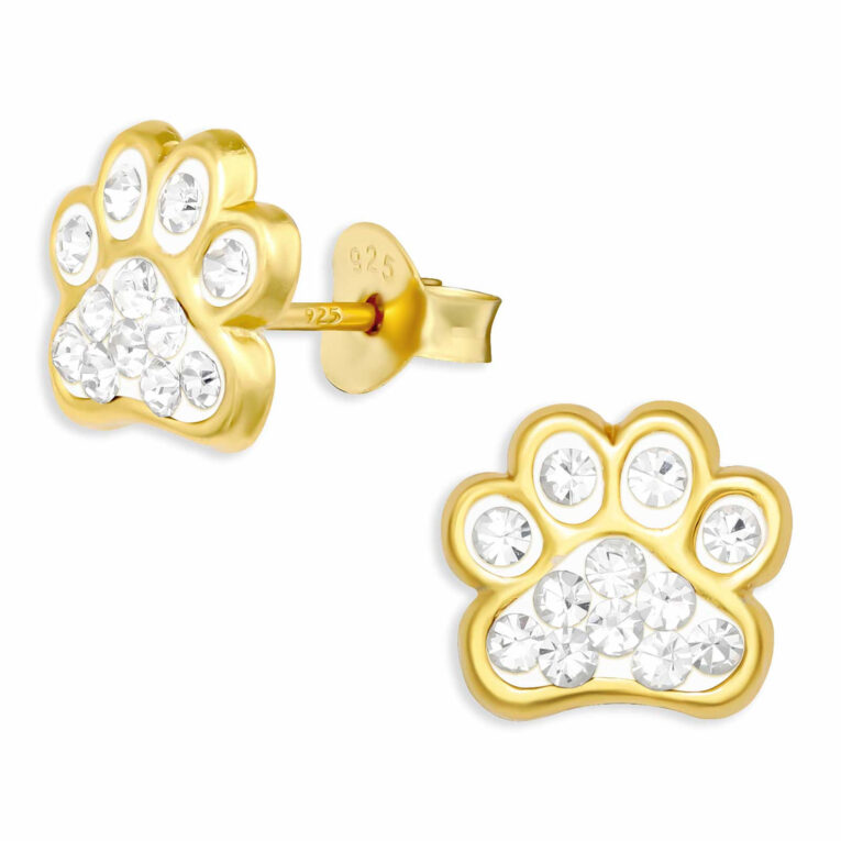 Glitzer Pfoten Ohrringe aus 925 Silber Gold plattiert IN UNSEREM Hundeshop günstig kaufen