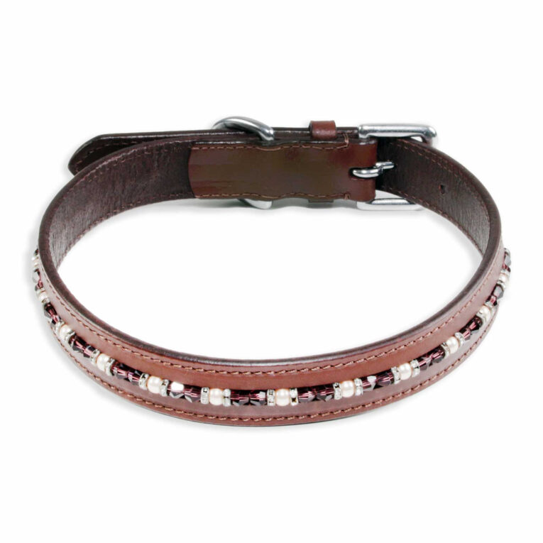Halsband f?r Hunde aus Leder braun mit glitzer Kristallen M IN UNSEREM Hundeshop günstig kaufen
