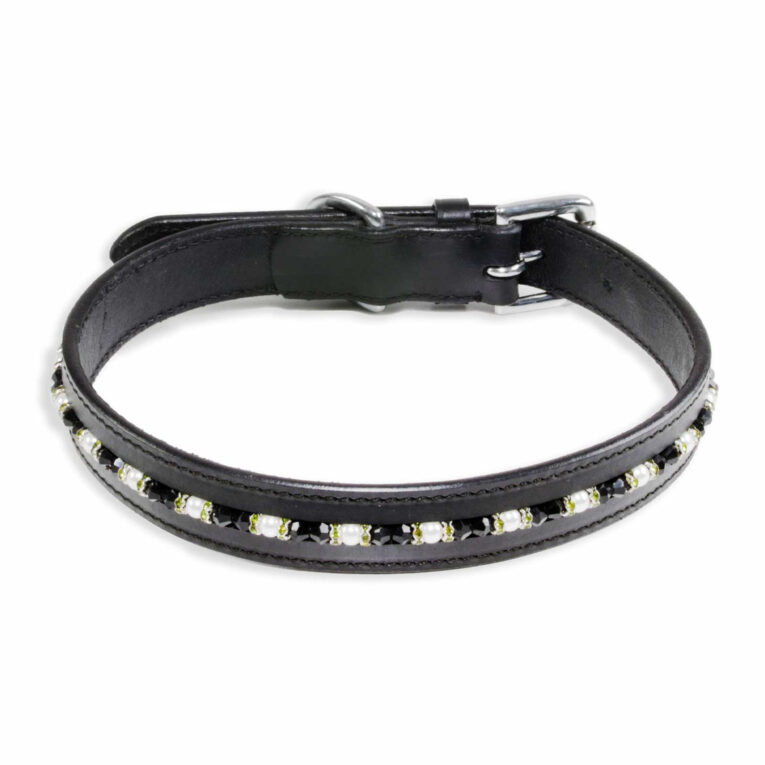 Halsband f?r Hunde aus Leder schwarz mit glitzer Kristallen L IN UNSEREM Hundeshop günstig kaufen