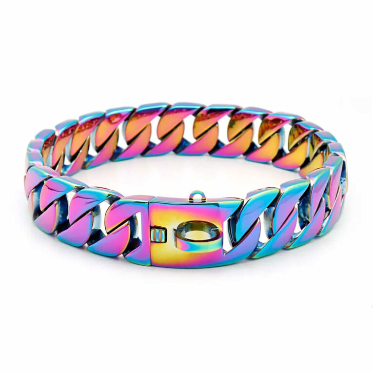 Hundehalsband aus Edelstahl Hundekette bunt plattiert 19mm breit - XL-L - 24inch/61cm IN UNSEREM Hundeshop günstig kaufen