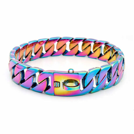 Hundehalsband aus Edelstahl Hundekette bunt plattiert 19mm breit - XS - 10inch/26cm