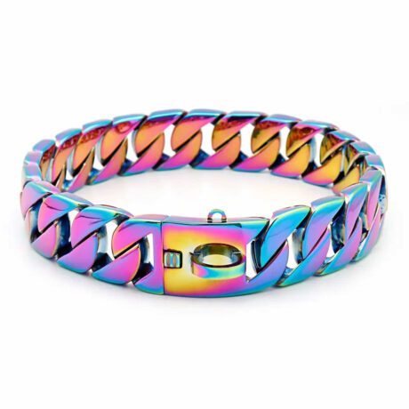 Hundehalsband aus Edelstahl Hundekette bunt plattiert 32mm breit - XL - 26inch/65cm