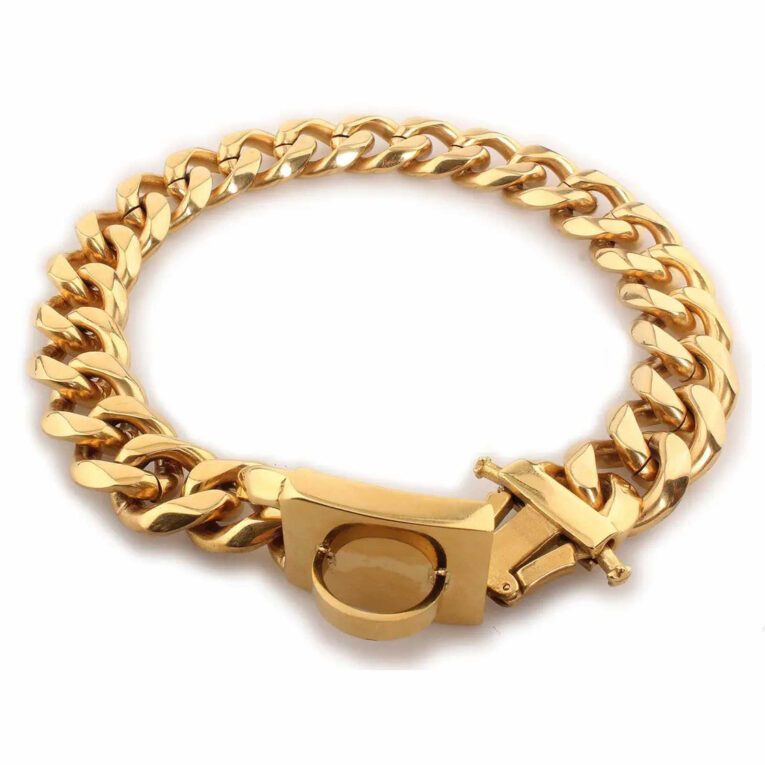Hundehalsband aus Edelstahl Hundekette Gold plattiert 19mm breit - L - 22inch/56cm IN UNSEREM Hundeshop günstig kaufen