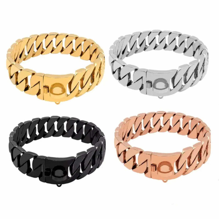 Hundehalsband aus Edelstahl Hundekette Silber plattiert 32mm breit - XXL-XL - 28inch/70cm IN UNSEREM Hundeshop günstig kaufen